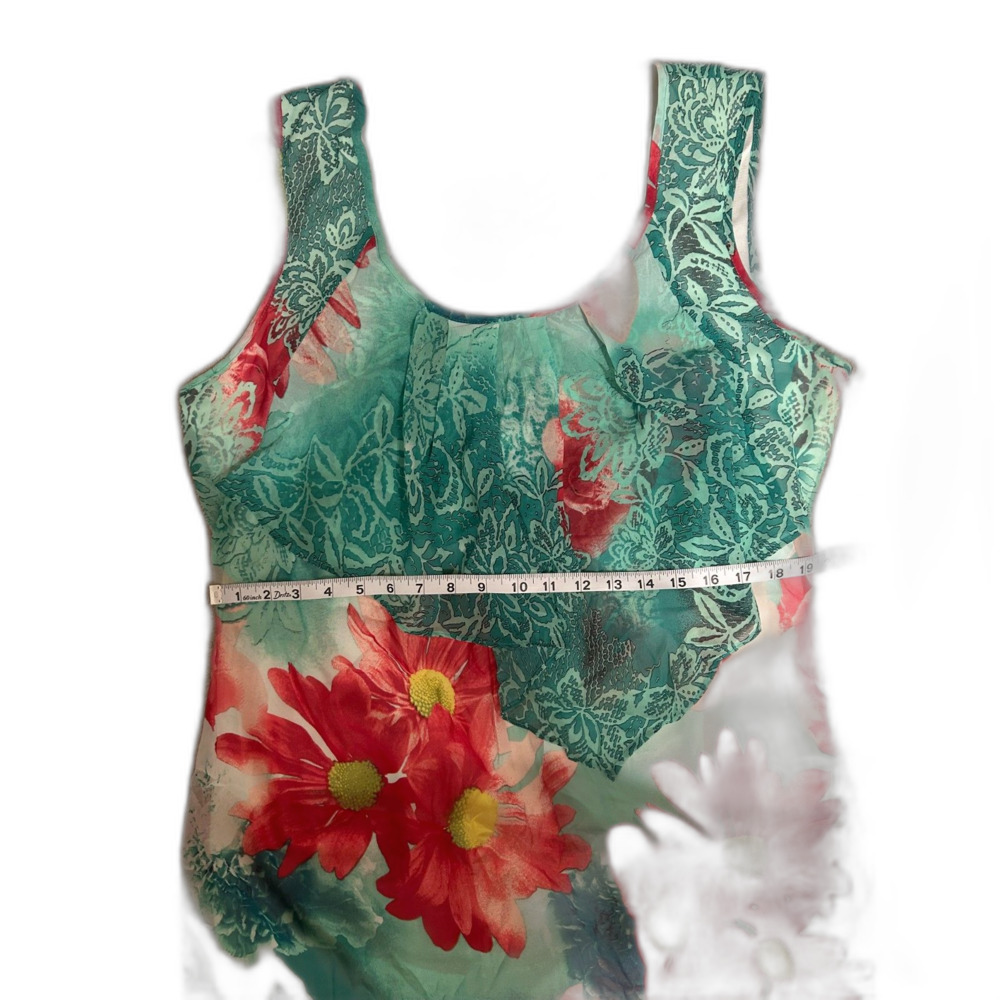 Milano Floral Dress Size 14 Teal Pink Sleeveless Sheath Midi Spring Summer - Picture 5 of 7
